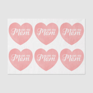 Love you mum text, mother's day pink heart tissue paper