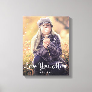 Love You Mum   Trendy White Typography and Photo Canvas Print