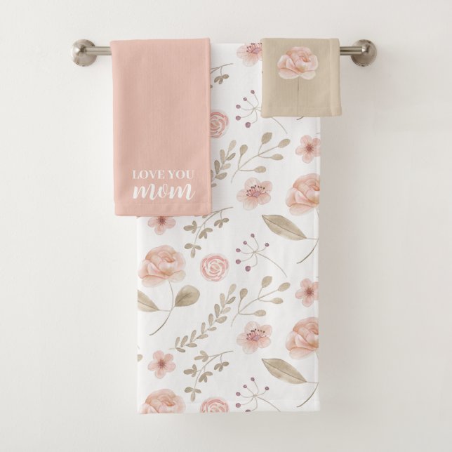 Love You Mum Watercolor Floral Towel Set (Insitu)