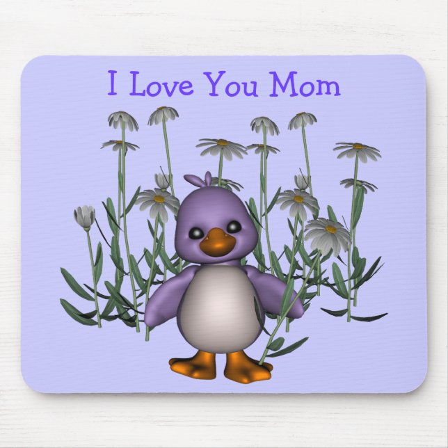Love You Mum Whimsical Bird Flowers Mousepad (Front)