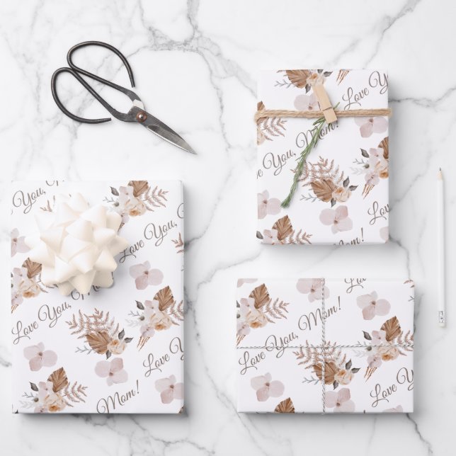 Love You Mum Wrapping Paper Flat Sheet Set of 3 (Front)