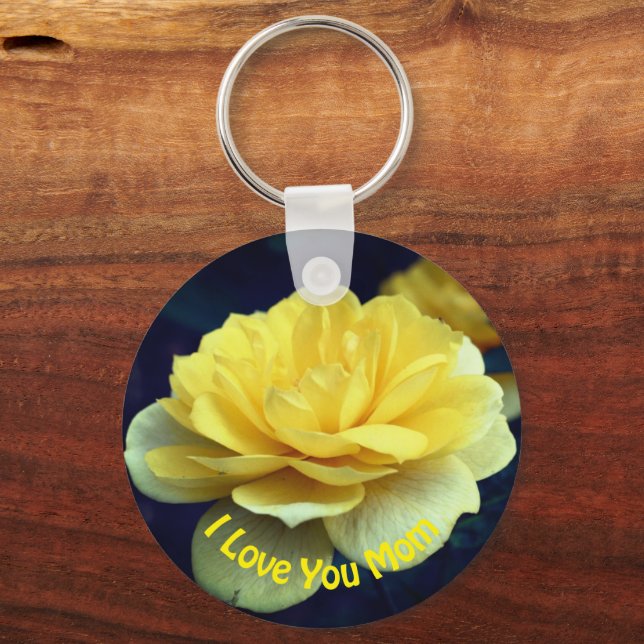 Love You Mum Yellow Rose Flower  Key Ring (Front)