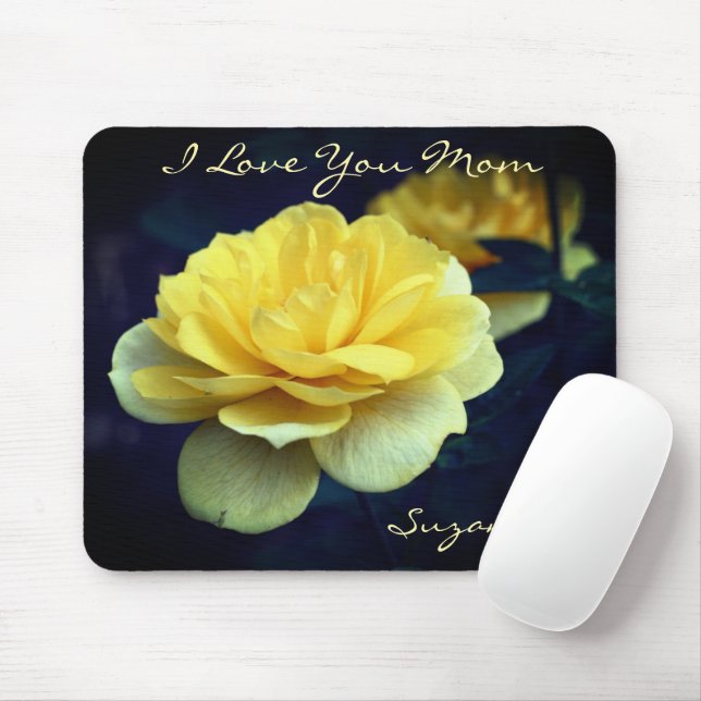 Love You Mum Yellow Rose Flower Personalised Mouse Pad (With Mouse)