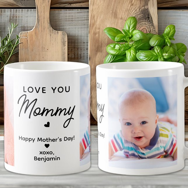 Love You Mummy Custom 2 Photo Cute Mother's Day Coffee Mug (Creator Uploaded)