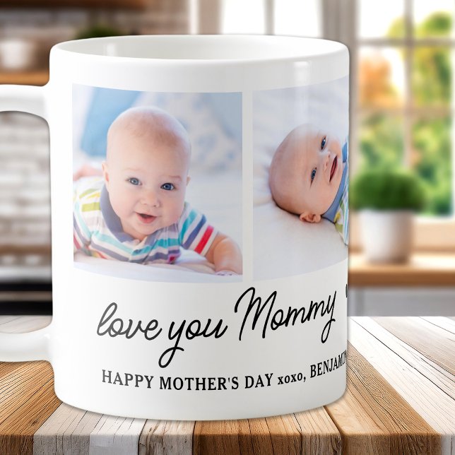 Love You Mummy Custom 4 Photo Cute Mother's Day Coffee Mug (Creator Uploaded)