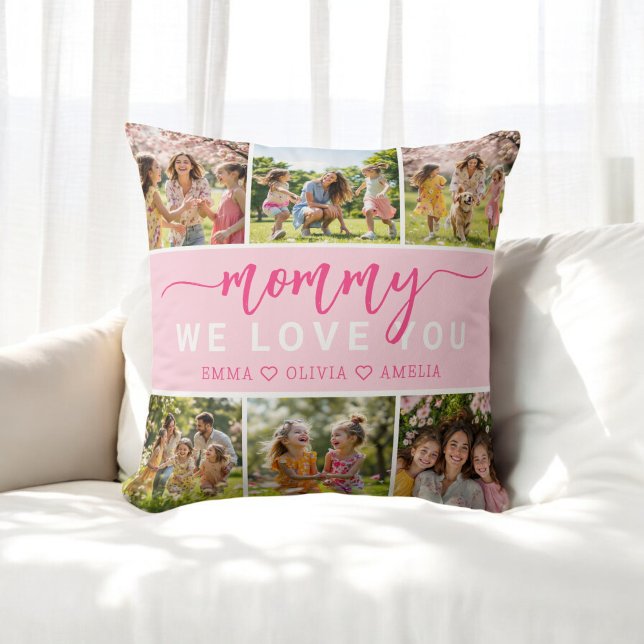  Love You Mummy Cute Pink Photo Collage  Cushion (Creator Uploaded)