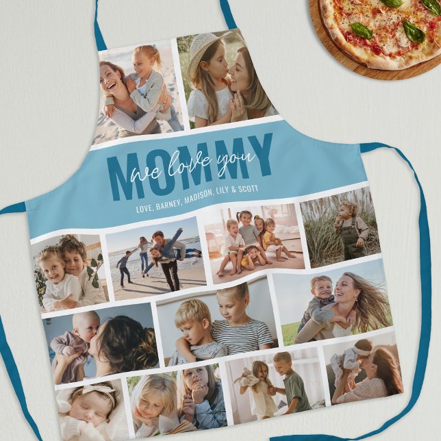 Love You Mummy Photo Collage Blue Apron (Creator Uploaded)