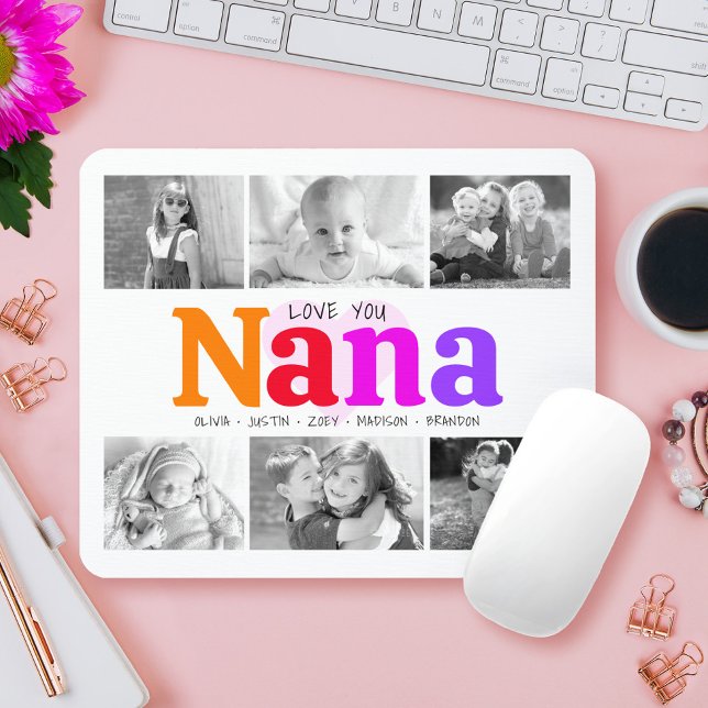 Love You Nana Colourful Rainbow 6 Photo Collage Mouse Pad (Creator Uploaded)