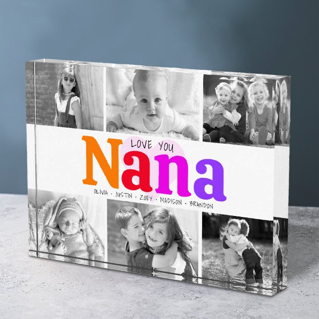 Love You Nana Colourful Rainbow Modern Collage 6 Photo Block (Creator Uploaded)