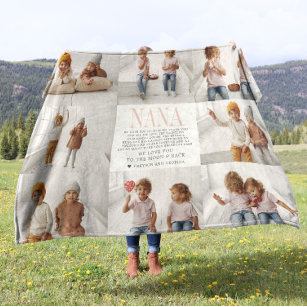 Love You Nana   Custom Message Photo Collage Fleece Blanket
