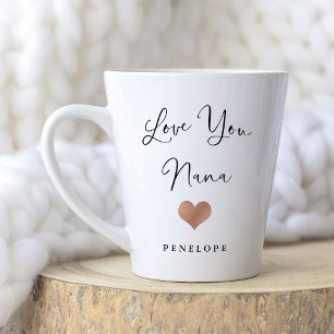 Love You Nana   Handwritten Script and Heart Latte Mug