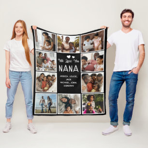 Love You Nana Photo Collage Black Fleece Blanket