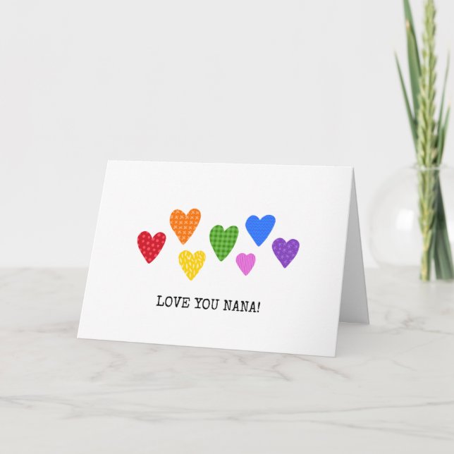 Love You Nana Rainbow Hearts Happy Valentines Day Holiday Card (Front)