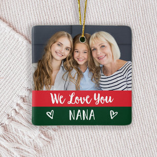 Love You Nana   Red Green Colour Block Two Photo Ceramic Ornament