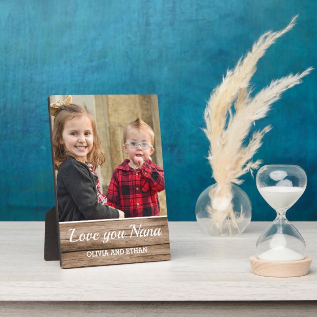 Love You Nana Rustic Wood Grandchildren Photo Plaque (Side)