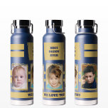 Love you navy gold best daddy ever 3 photos water bottle<br><div class="desc">Thor Copper Vacuum Insulated Bottle.
Gift idea.
Replace the three photos with your own.
Best daddy ever.
Gift from the kids.
Navy and gold.</div>