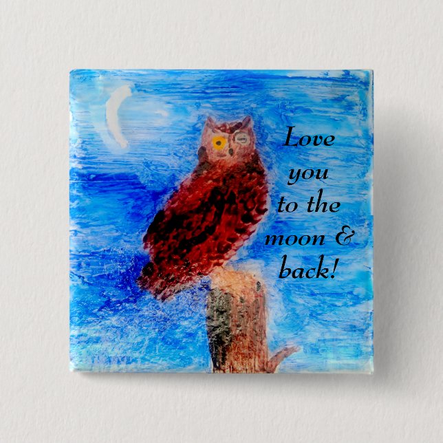 Love You Owl in Moonlight 15 Cm Square Badge (Front)