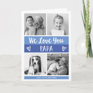 Love You Papa Blue Colour Block Photo Grid Card