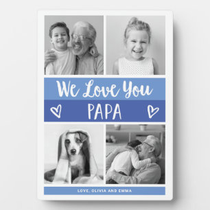 Love You Papa   Blue Colour Block Photo Grid Plaque