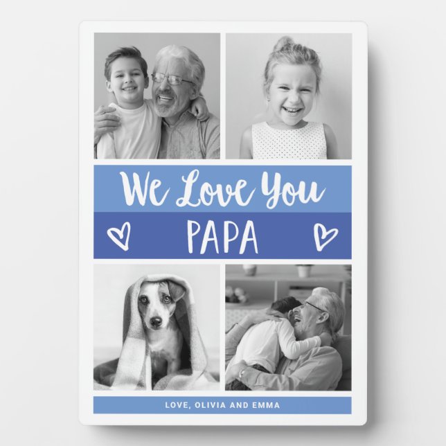 Love You Papa | Blue Colour Block Photo Grid Plaque (Front)