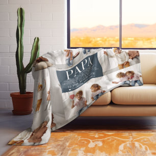 Love You Papa   Custom Message Photo Collage Fleece Blanket