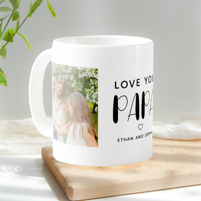 Love You Papa Photo Cute Script Coffee Mug (Creator Uploaded)