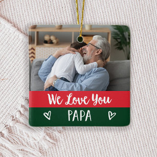 Love You Papa   Red Green Colour Block Two Photo Ceramic Ornament