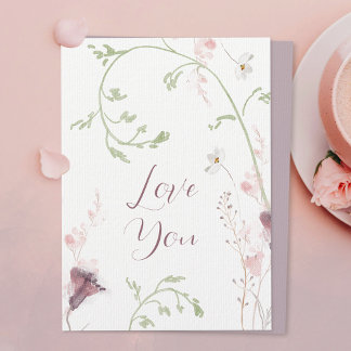 Love You Pastel Watercolor Floral Valentine Card