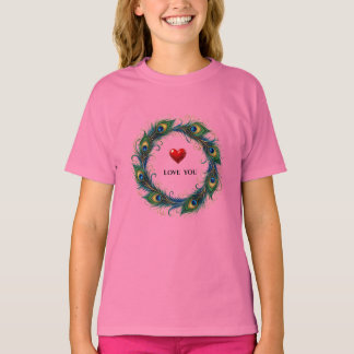 Love You Peacock Feather Circle Kids T-Shirt