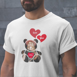 Love You Photo Teddy Bear & Hearts,Personalised T-Shirt
