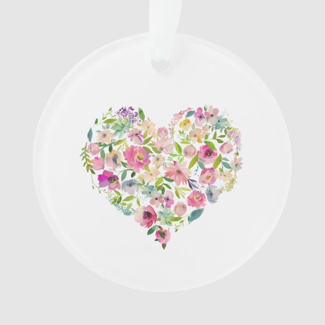 Love You Pink Floral Heart Sweet Valentine Ornament (Front)