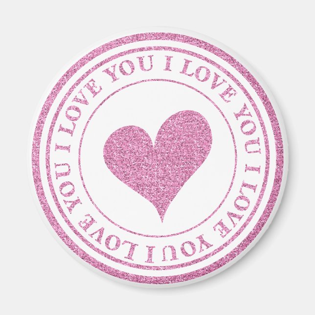 Love You Pink Glitter Magnet (Front)