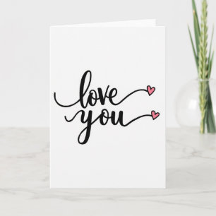 Love You Pink Hearts Script Smooth Card