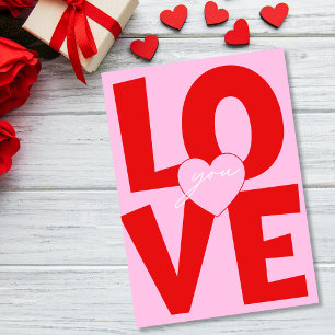 Love You Pink Red Heart Valentine's day Holiday Card
