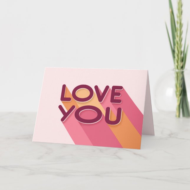 Love You Pink Yellow Retro Stripes Card (Front)