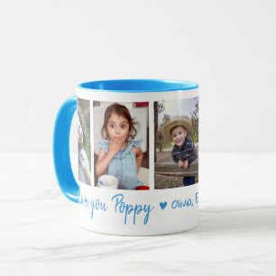 Love You Poppy Grandchildren 5 Photo Collage Blue Mug