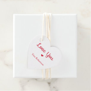 Love you red heart personalised white favour tags