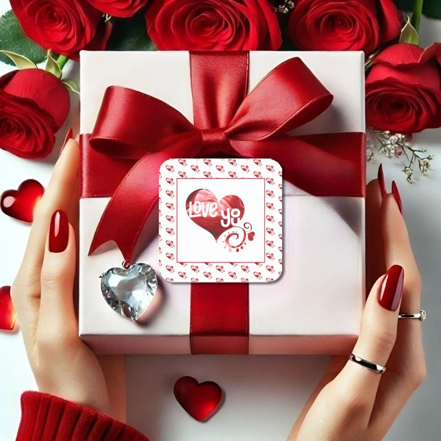 Love You Red marble Heart Valentine Square Sticker (Creator Uploaded)