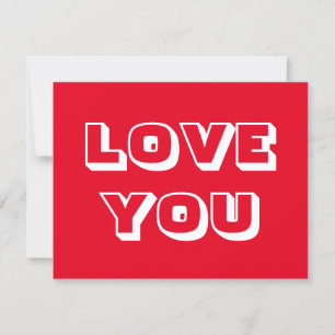 Love You, red white modern bold Card