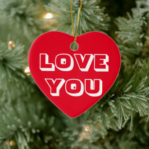 Love You, red white modern bold Ceramic Tree Decoration