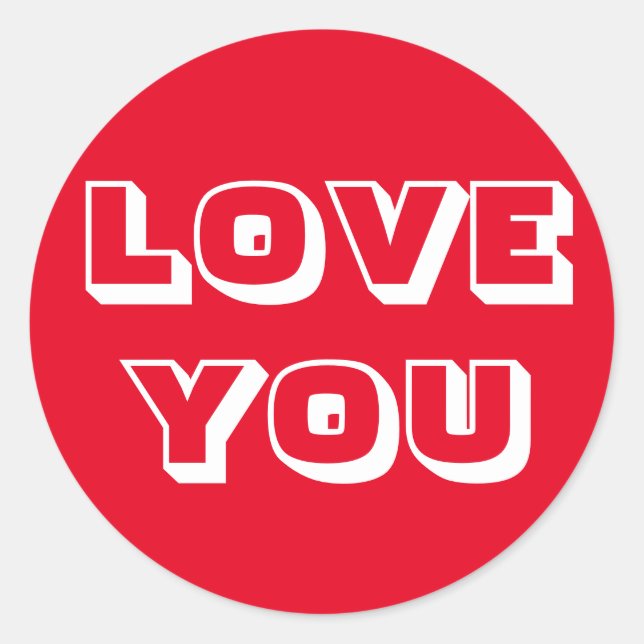 Love You, red white modern bold Classic Round Sticker (Front)