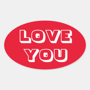 Love You red white modern bold typography cute Oval Sticker