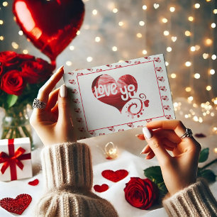Love You Romantic Red Marble Heart Valentine Postcard