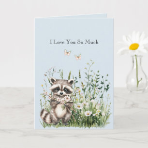 Love You So Much Raccoon Floral Butterfly Card
