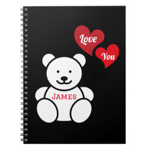 Love You Teddy Bear and Hearts, Personalised Notebook