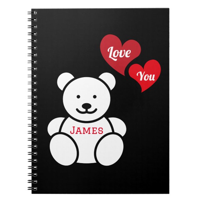 Love You Teddy Bear and Hearts, Personalised Notebook (Front)