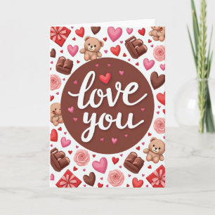 Love You Teddy Bear Hearts Card