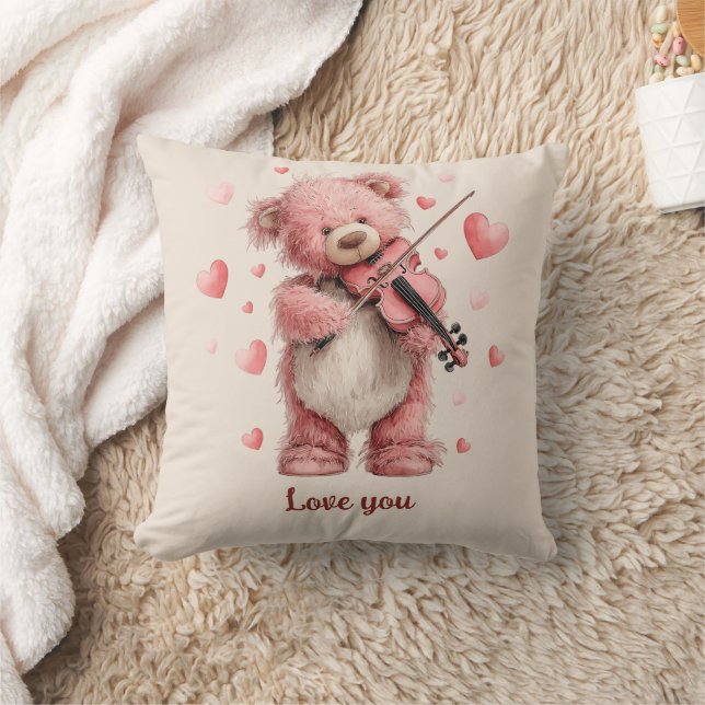 Love You Teddy with Violin Cushion (Blanket)