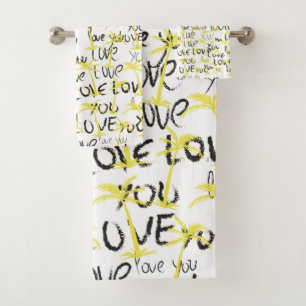 Love You Text Art Palms Summer Bath Towel Set