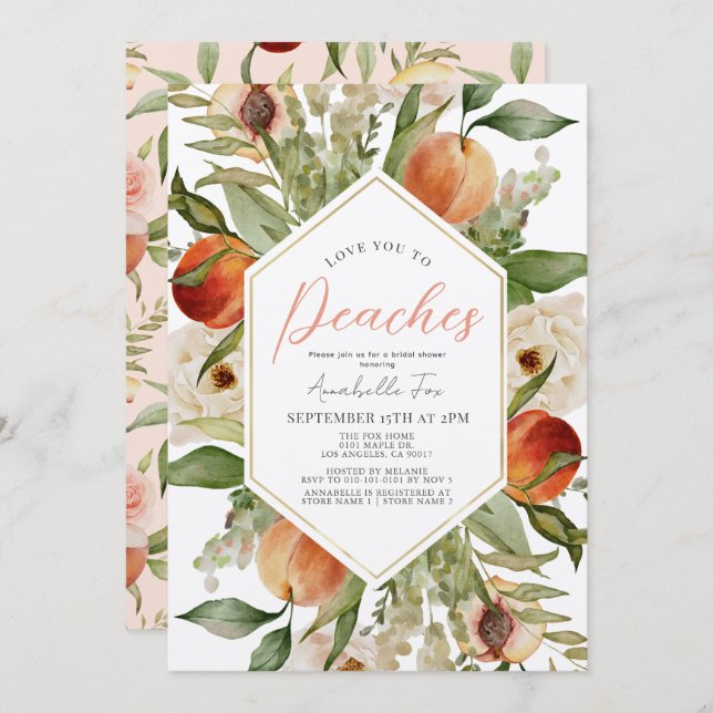 Love You to Peaches Floral Bridal Shower Invitation (Front/Back)